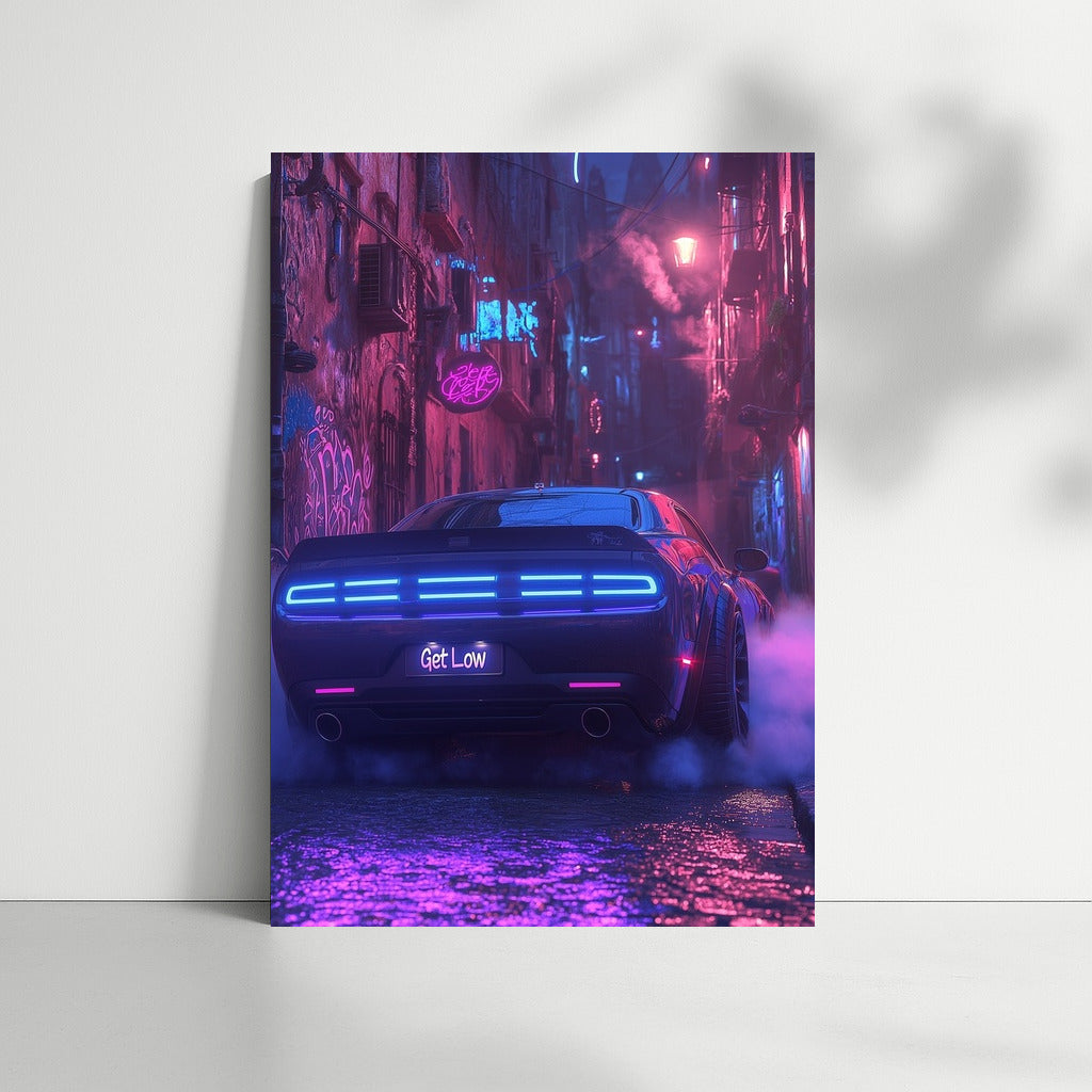 Neon Vortex: Dodge Challenger in Night Flight