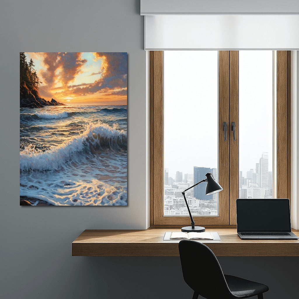 Shine of the Waves at Sunset