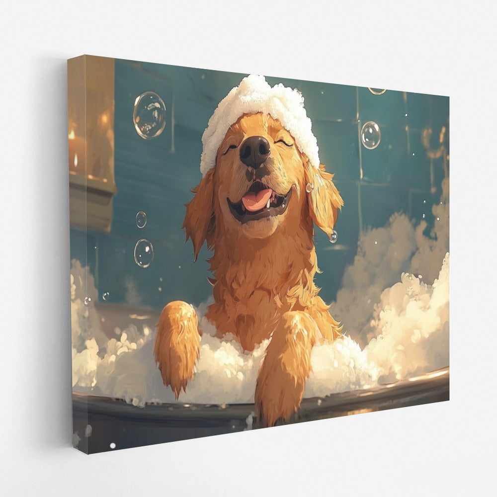 Bubble Happiness: Golden Retriever in the Bath