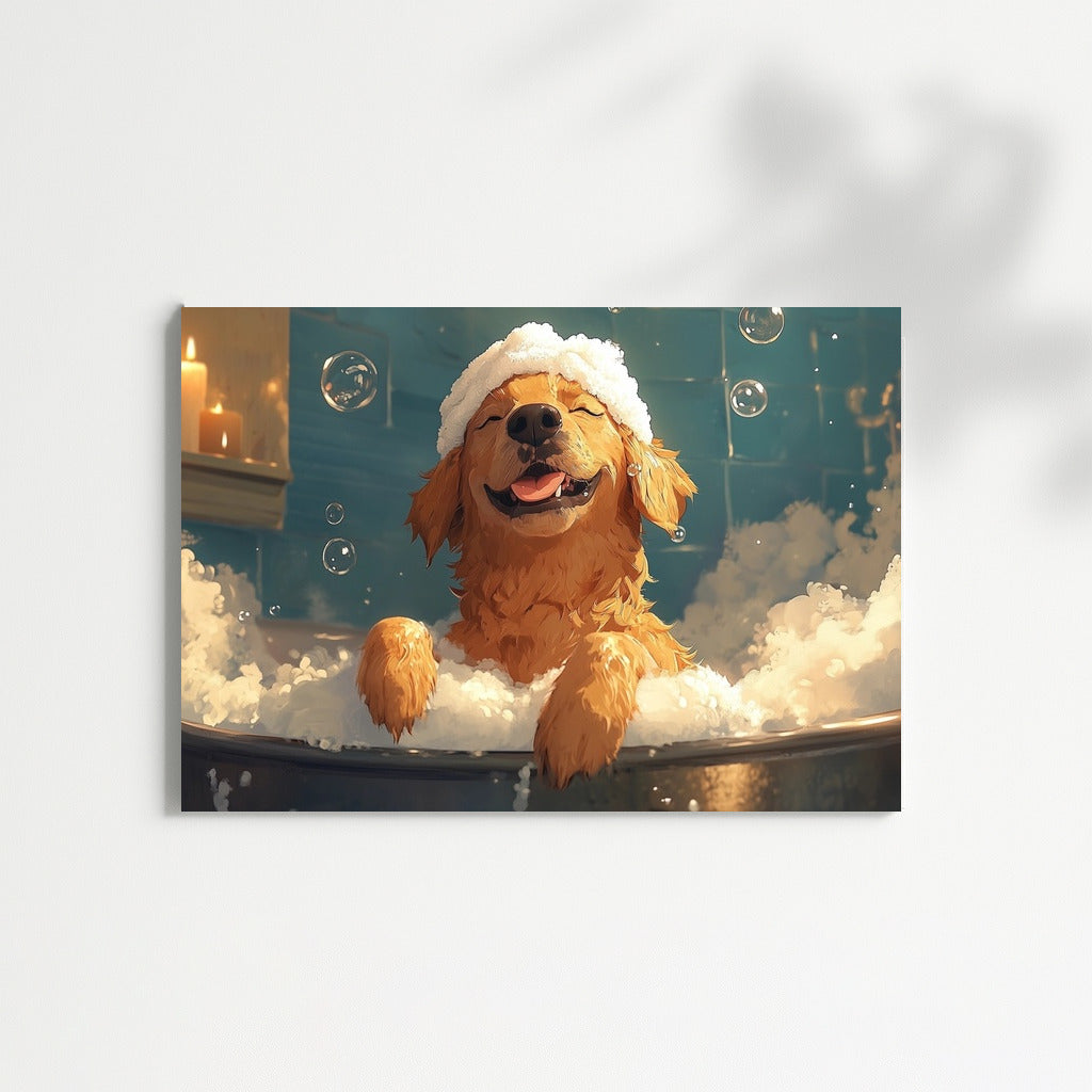Bubble Happiness: Golden Retriever in the Bath