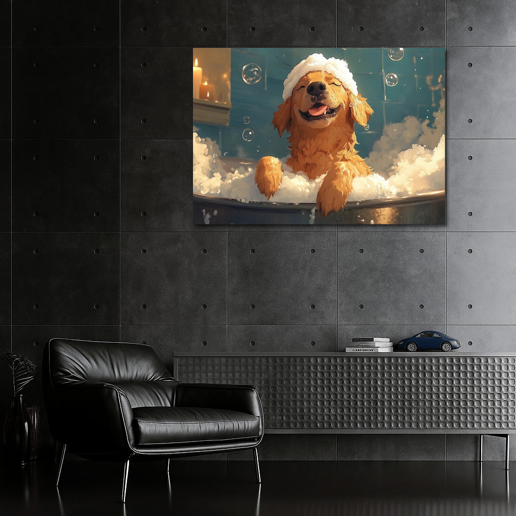 Bubble Happiness: Golden Retriever in the Bath