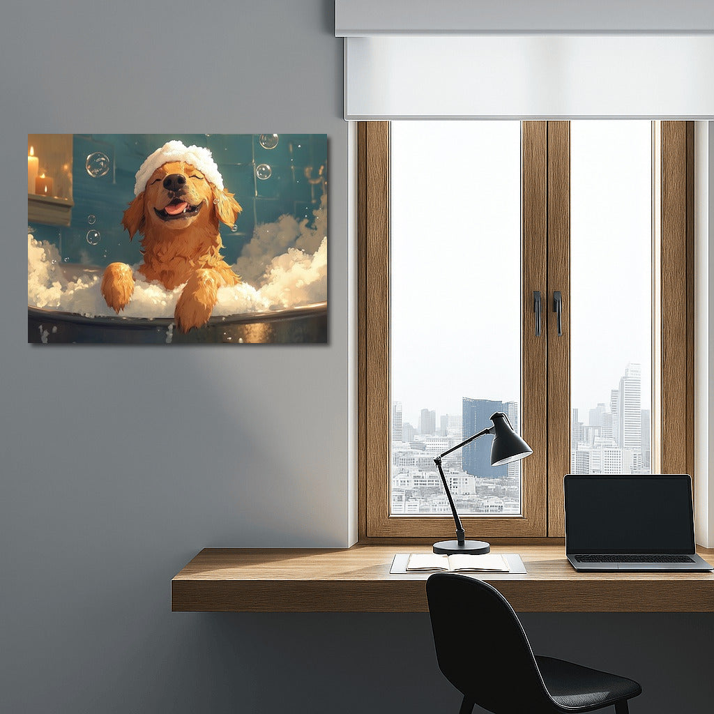 Bubble Happiness: Golden Retriever in the Bath