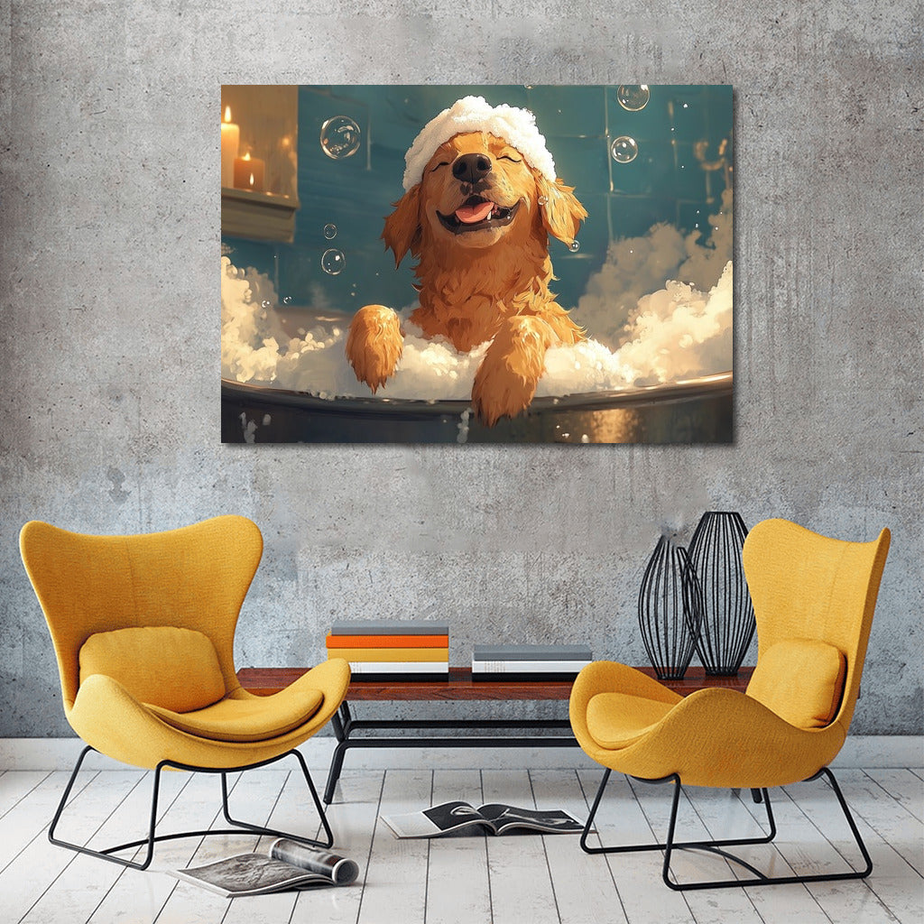 Bubble Happiness: Golden Retriever in the Bath