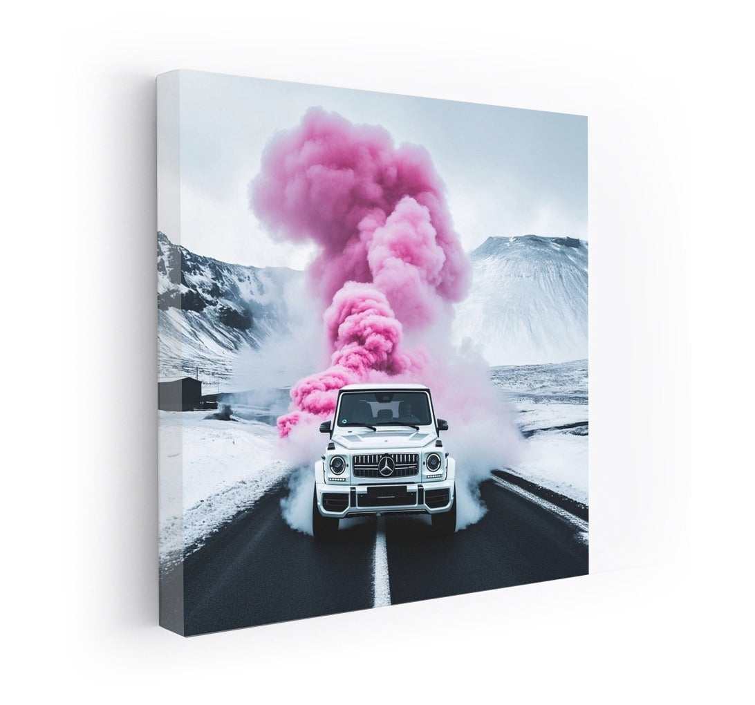 Pink Drift: Mercedes in the Snow