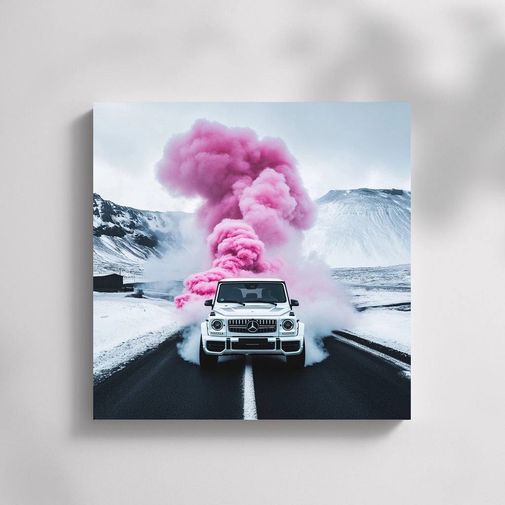 Pink Drift: Mercedes in the Snow