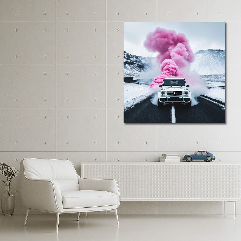 Pink Drift: Mercedes in the Snow