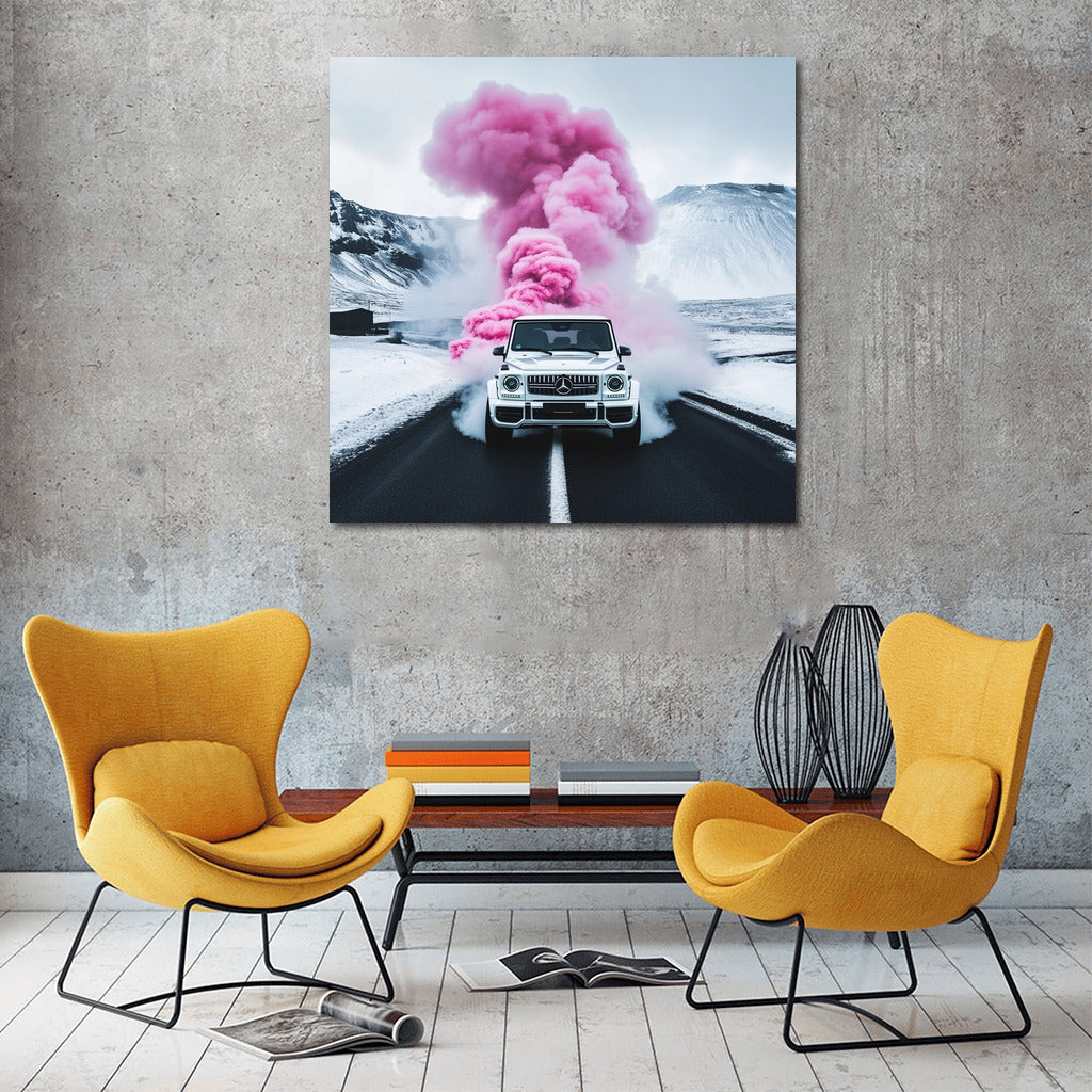Pink Drift: Mercedes in the Snow