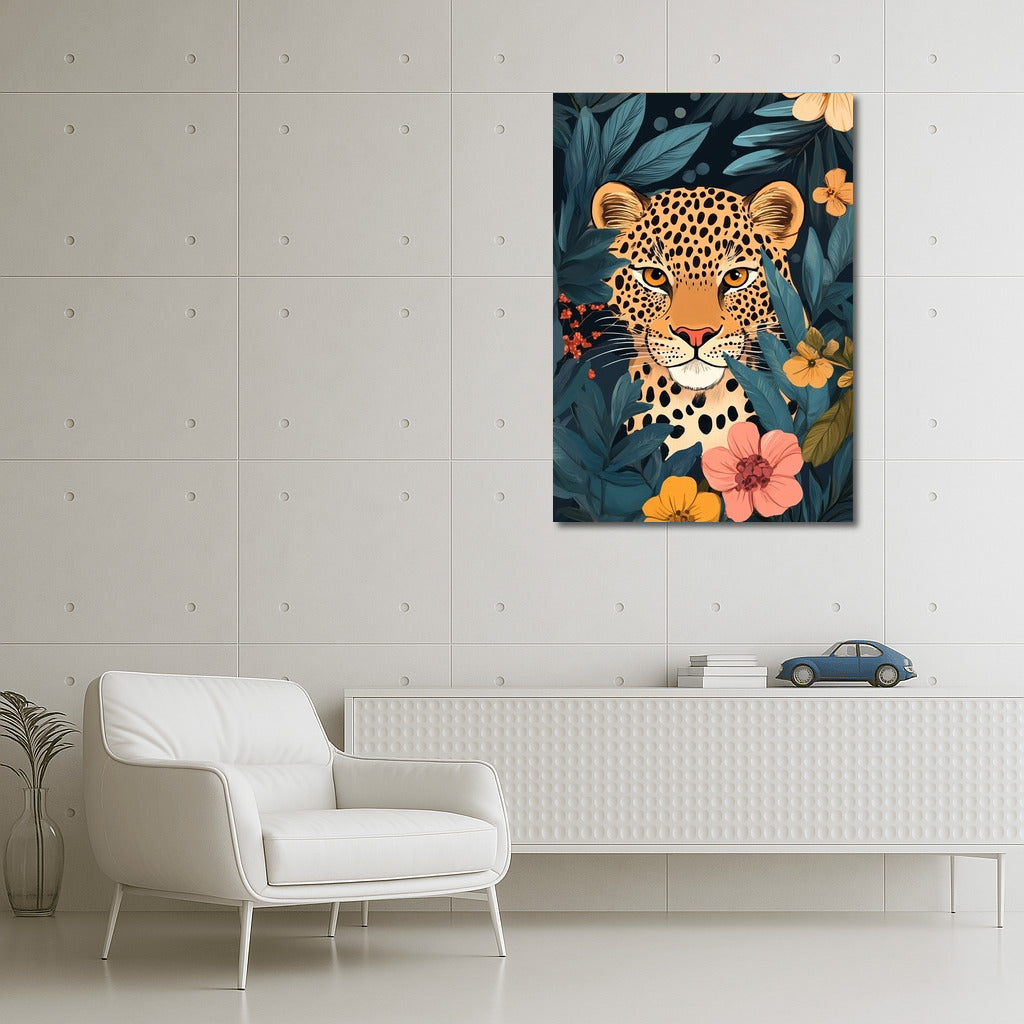 Flower Predator: Leopard in Nature's Splendor