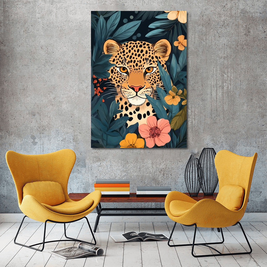 Flower Predator: Leopard in Nature's Splendor