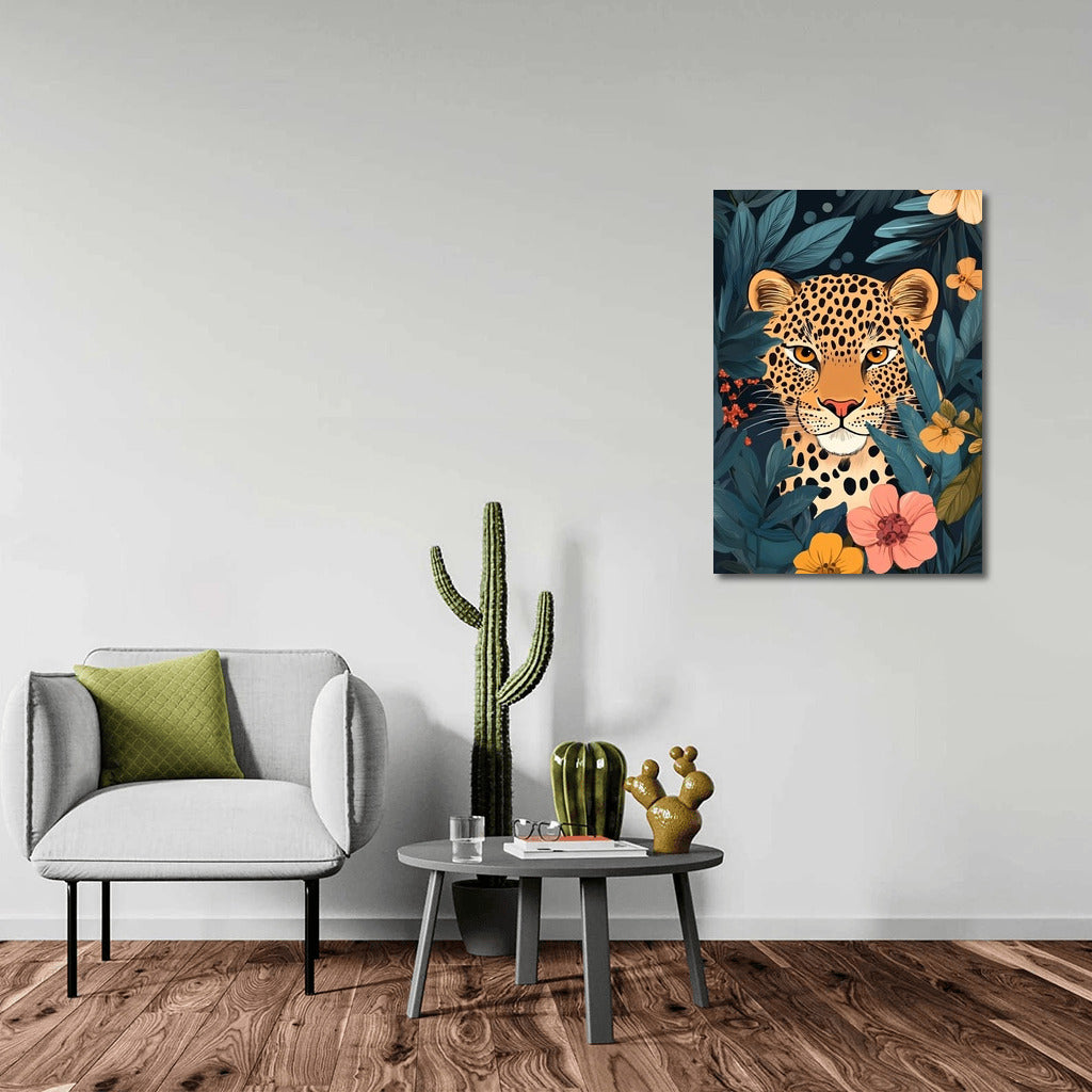 Flower Predator: Leopard in Nature's Splendor