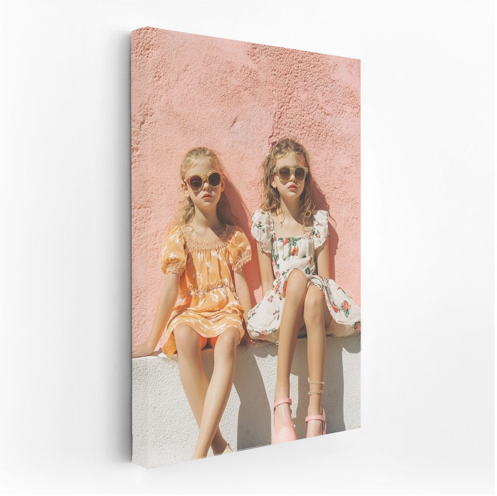 Sunny Girlfriends at the Pink Wall