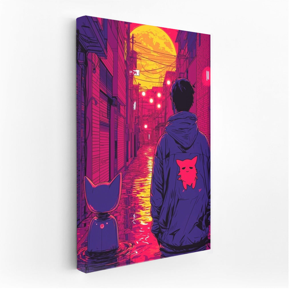 Neon Guardian: Silhouette in the Glow