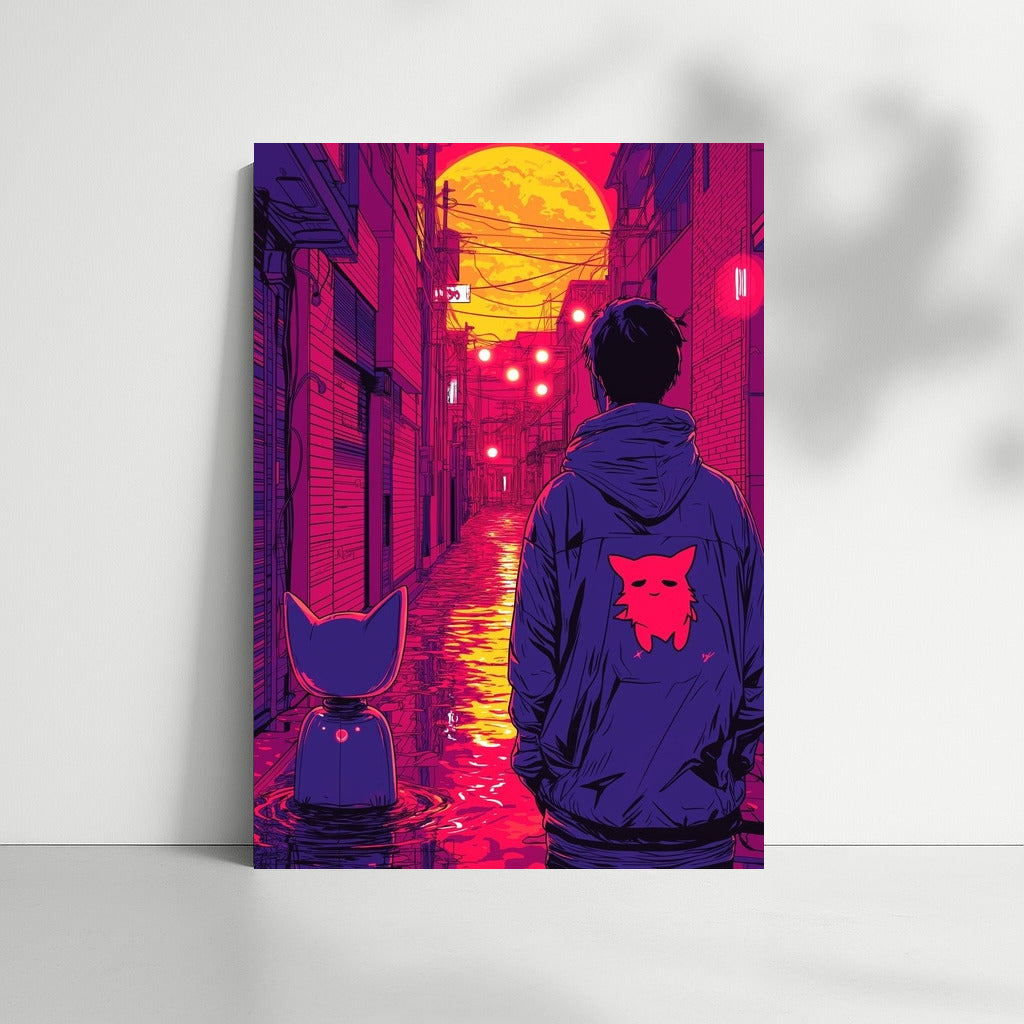 Neon Guardian: Silhouette in the Glow