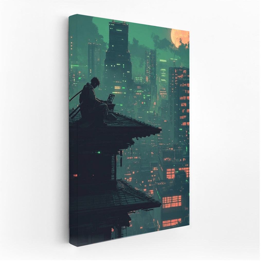 Neon Wanderer in the Moonlight