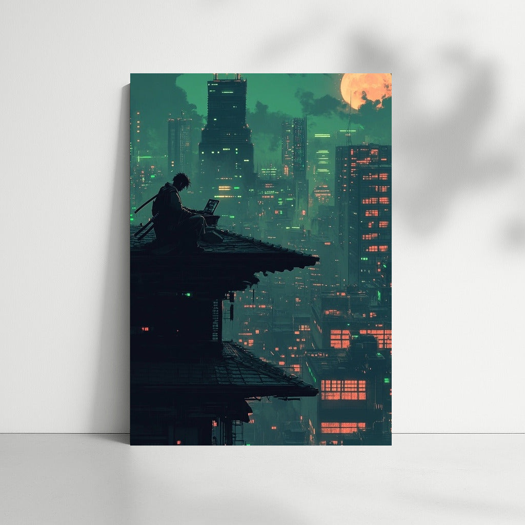Neon Wanderer in the Moonlight