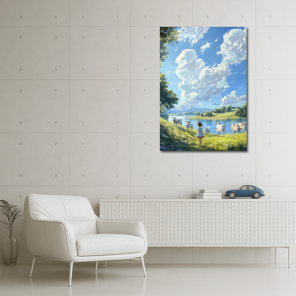 Pastoral Symphony: Girl and Cows under the Clouds
