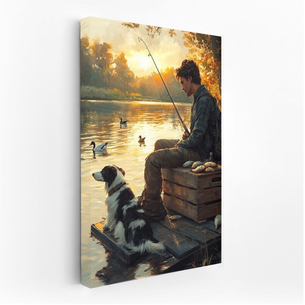 Sunset Symphony: The Fisherman and the Faithful Friend