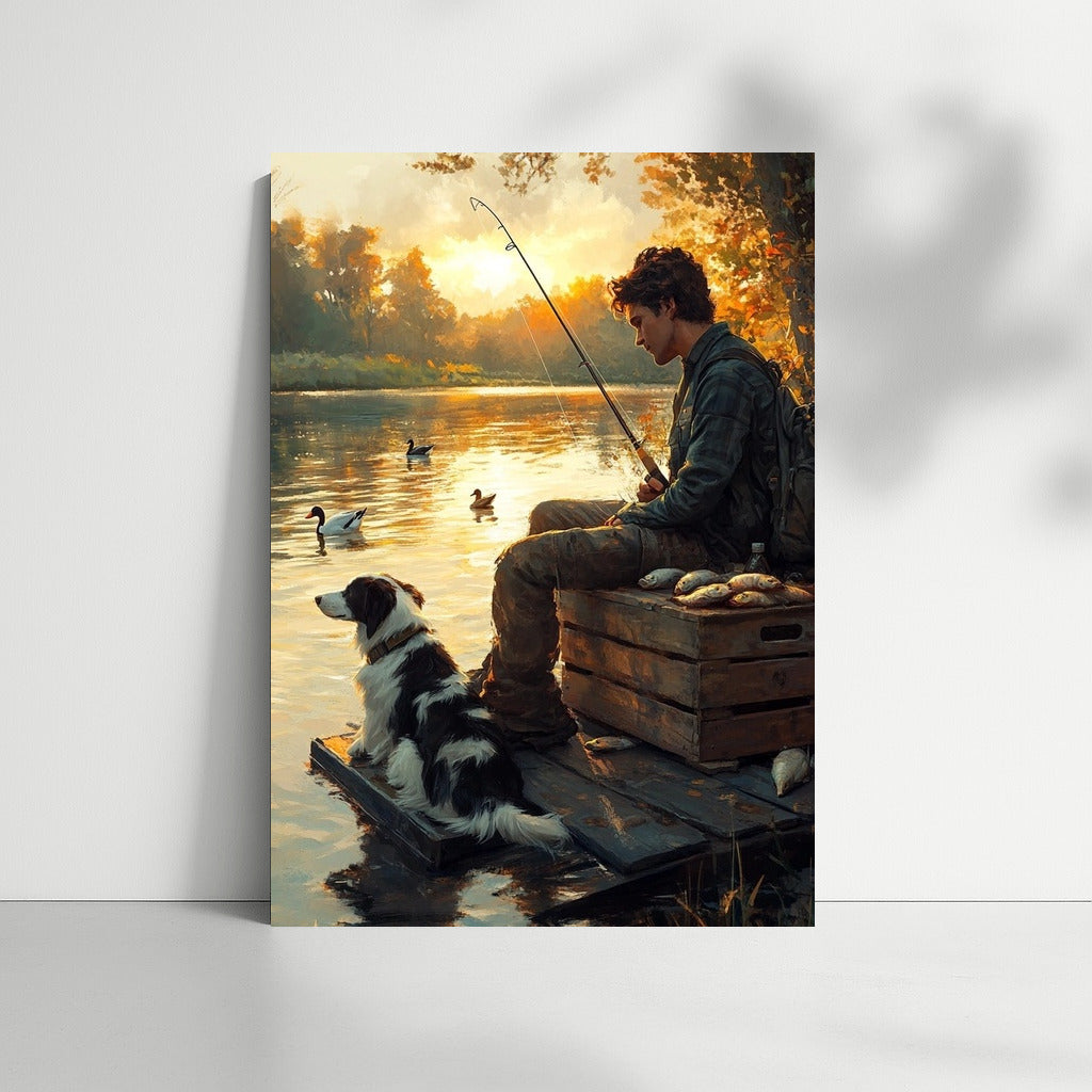 Sunset Symphony: The Fisherman and the Faithful Friend