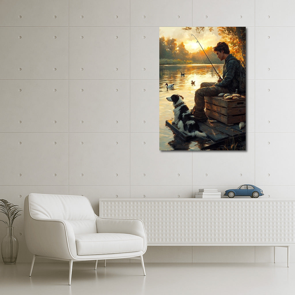Sunset Symphony: The Fisherman and the Faithful Friend