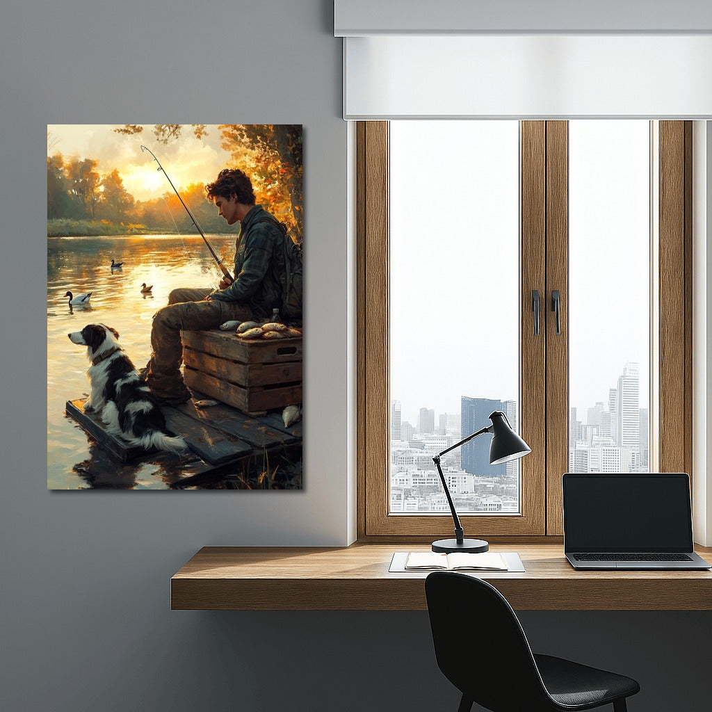 Sunset Symphony: The Fisherman and the Faithful Friend
