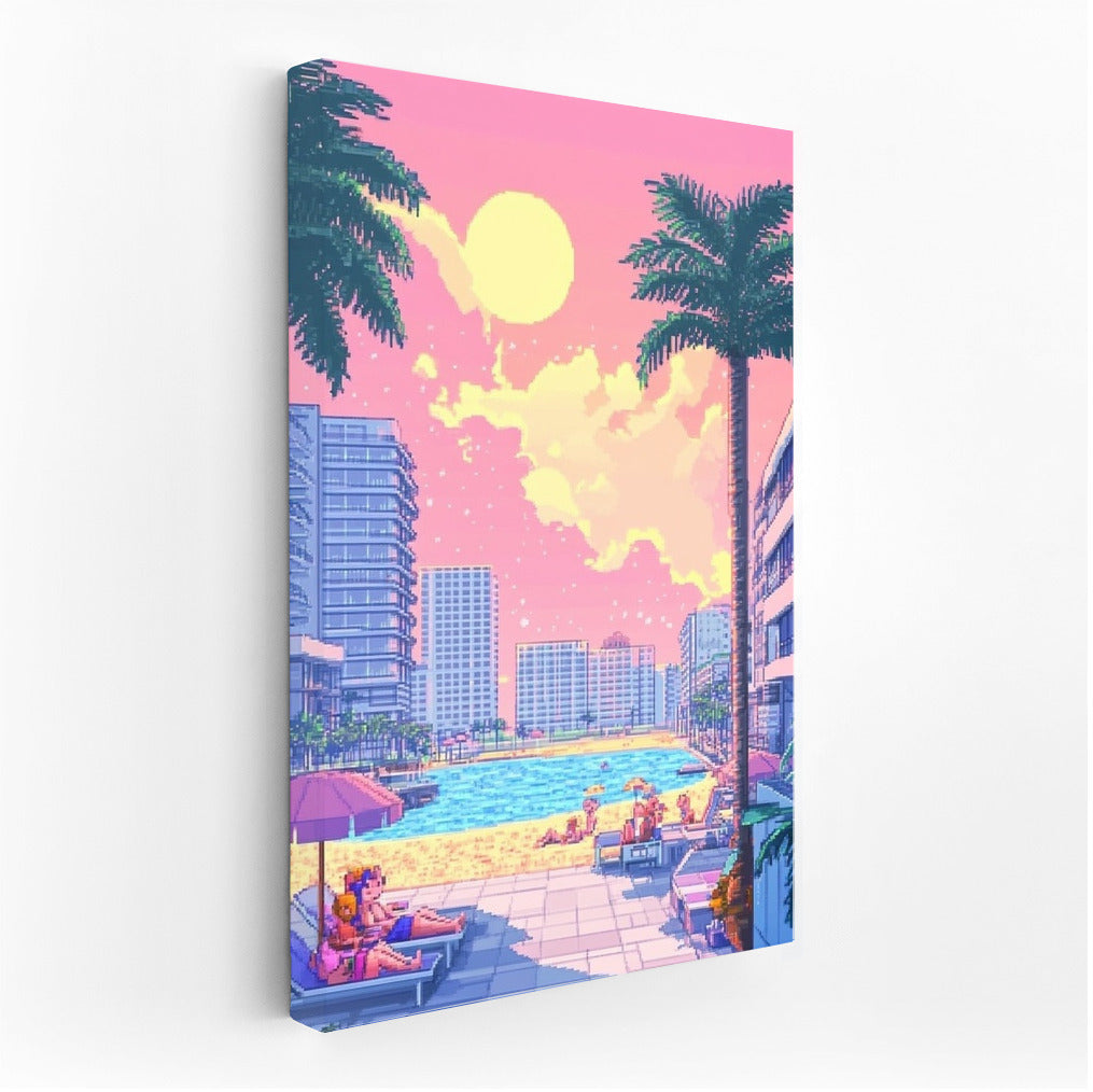 Pixel Oasis: Vintage Sun and Urban Mirages