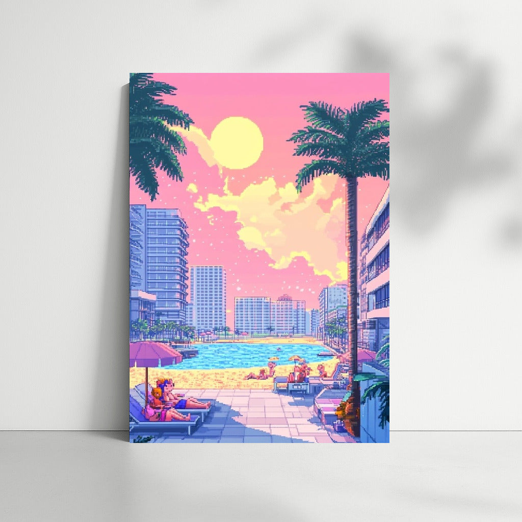 Pixel Oasis: Vintage Sun and Urban Mirages