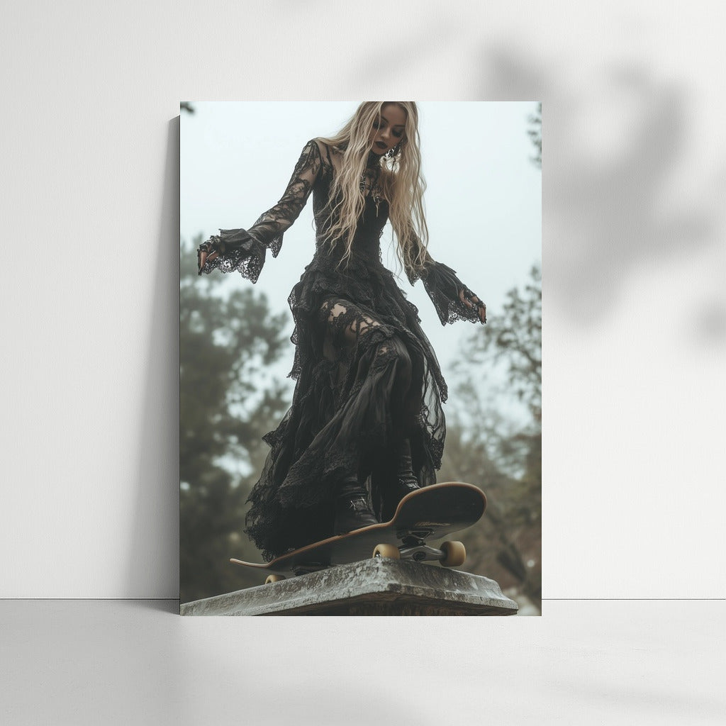 Gothic Skateboarder: Shadow in Motion