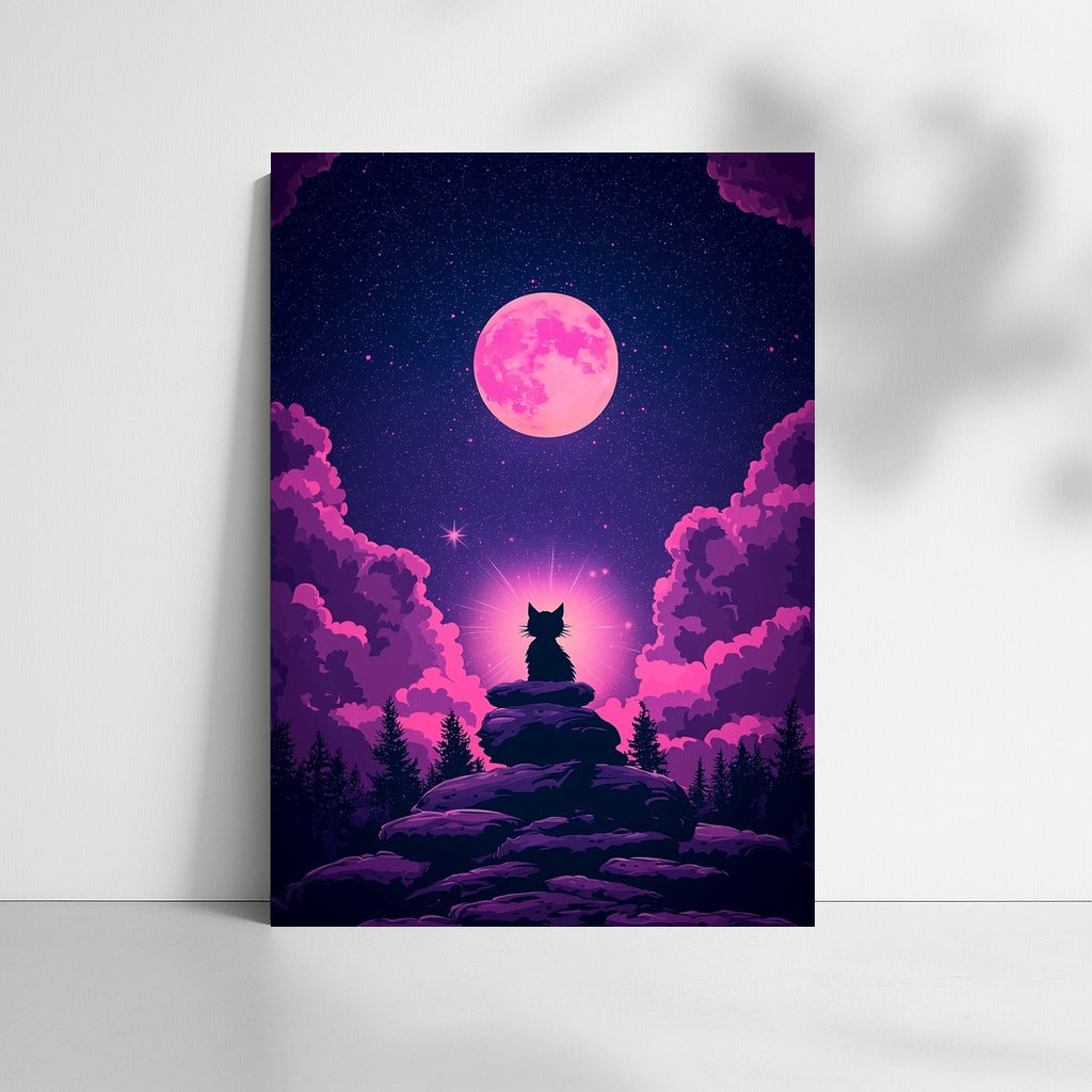 Moon Cat: Star Dance Under Pink Light