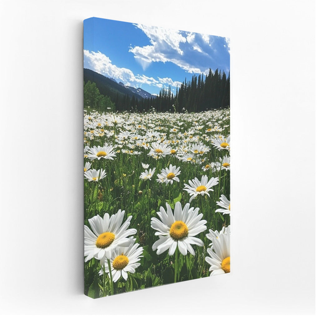 Chamomile sea under the summer sky