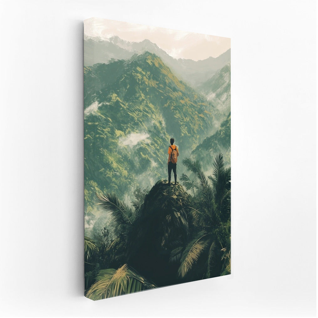 Silhouette of a Wanderer at the Mountain Ocean