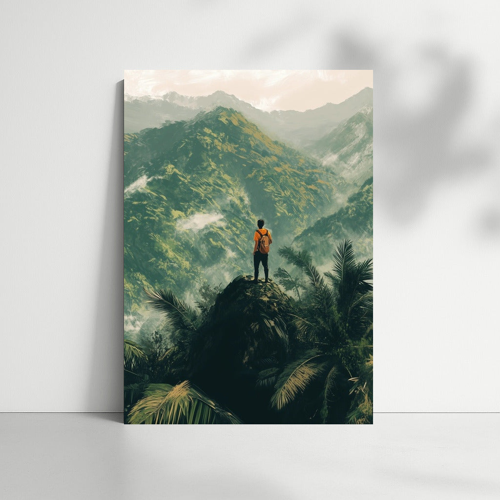 Silhouette of a Wanderer at the Mountain Ocean