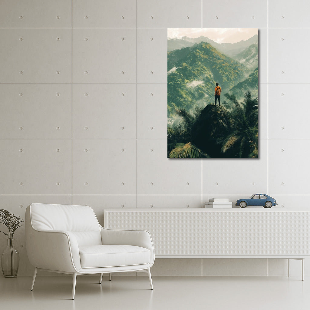 Silhouette of a Wanderer at the Mountain Ocean