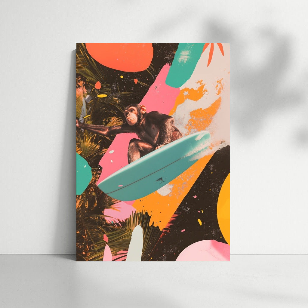 Jungle Surfer: Monkey in a Swirl of Colors