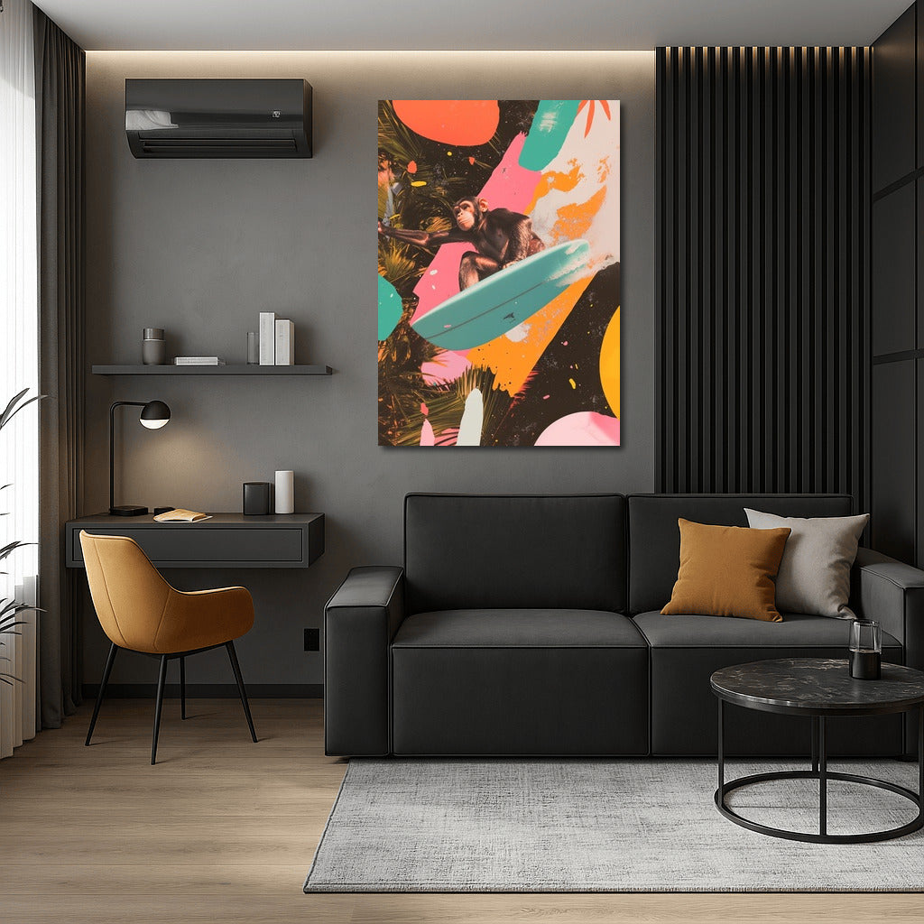 Jungle Surfer: Monkey in a Swirl of Colors