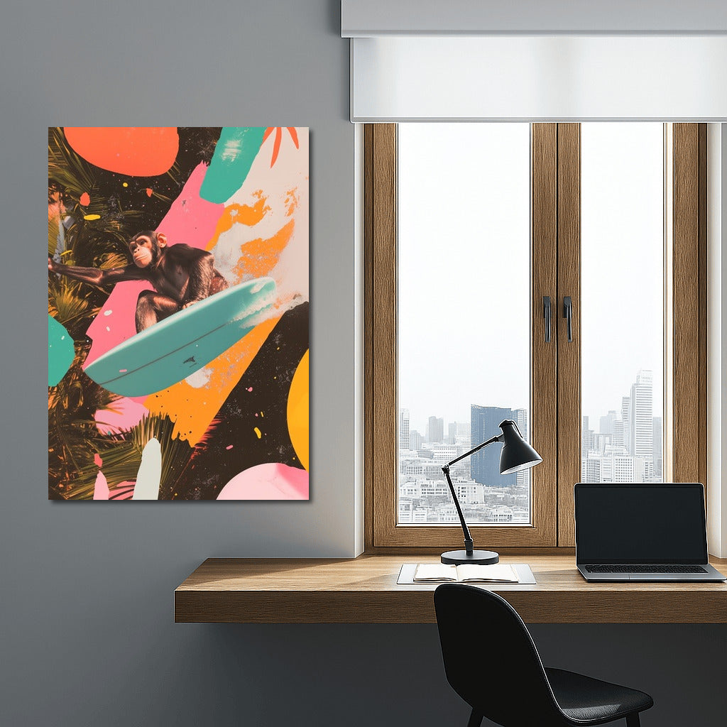 Jungle Surfer: Monkey in a Swirl of Colors
