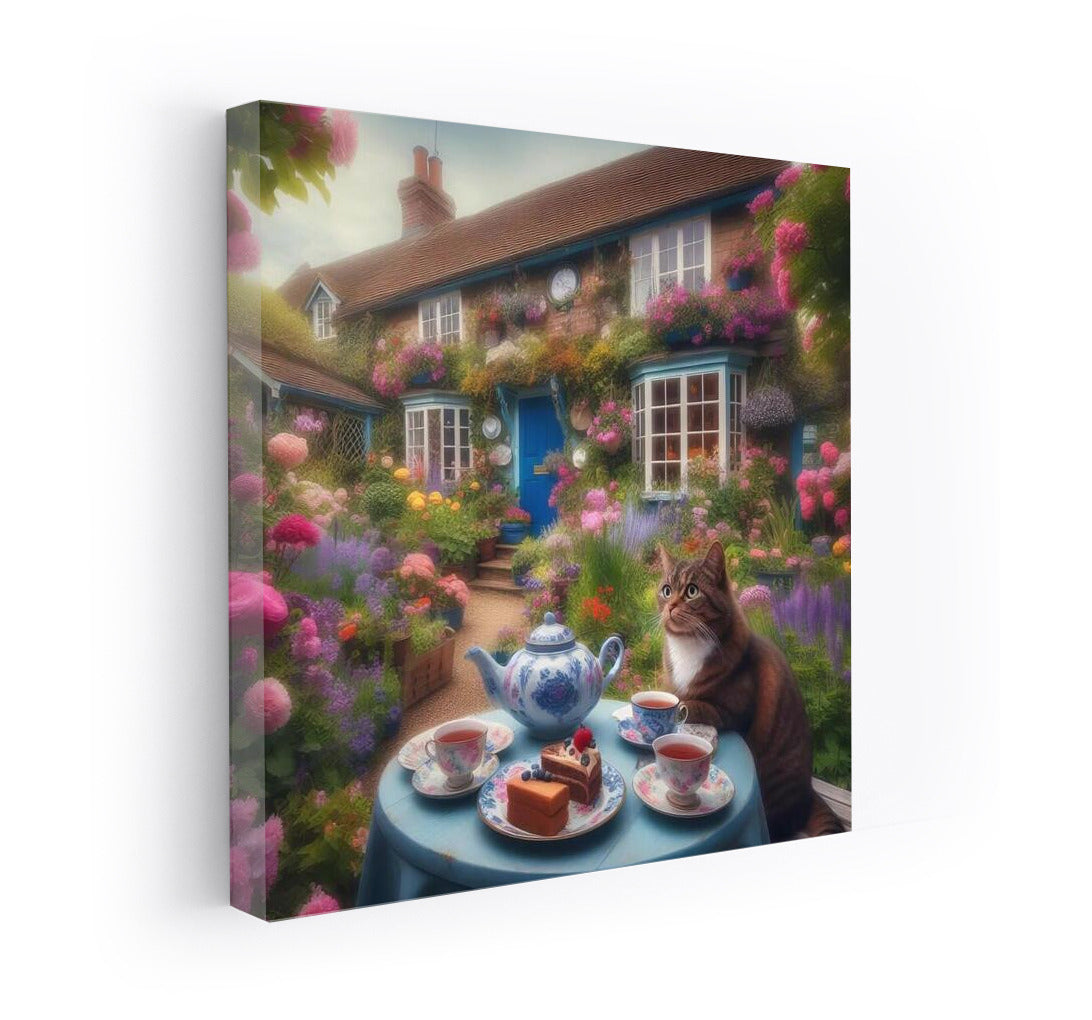 Tea dreams of a cat in a blooming paradise