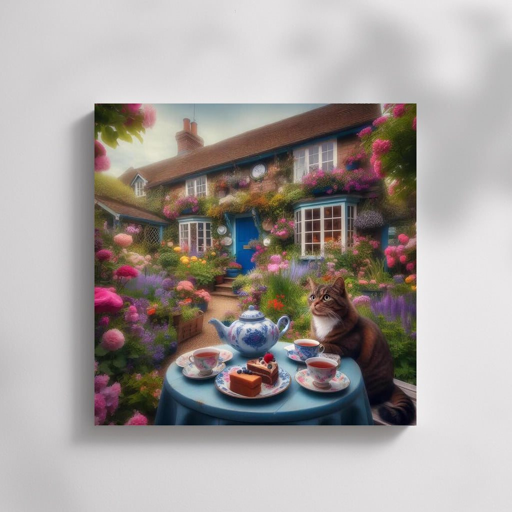 Tea dreams of a cat in a blooming paradise