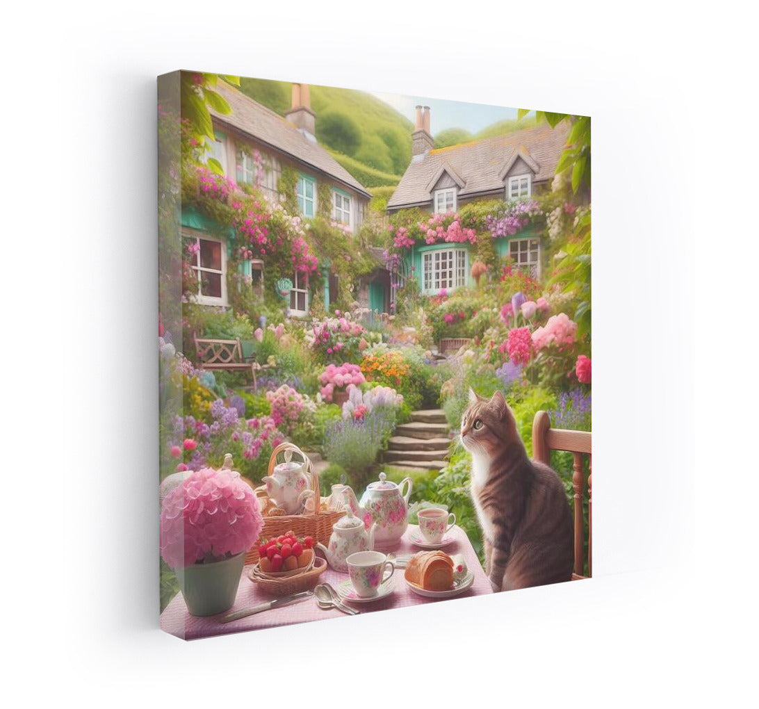 Tea Break in a Flower Paradise: Cat in an English Garden