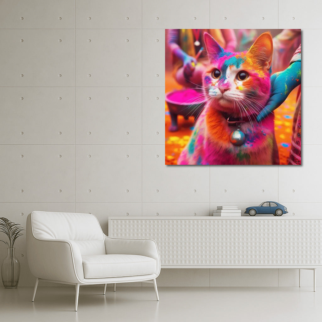 Colourful Cat in Holi Vortex
