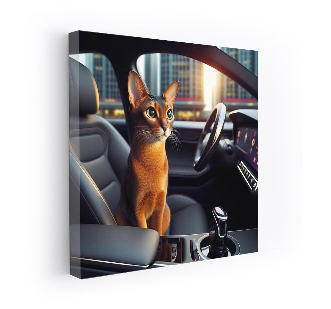 Abyssinian Cat Driving a Futuristic Car: Wall Art for Modern Interiors