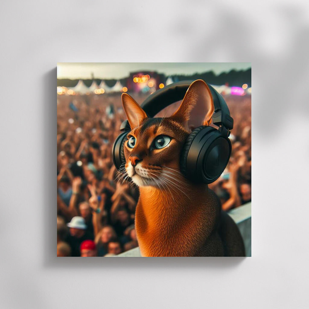 Abyssinian at the Music Festival: Cat in Stylish Headphones