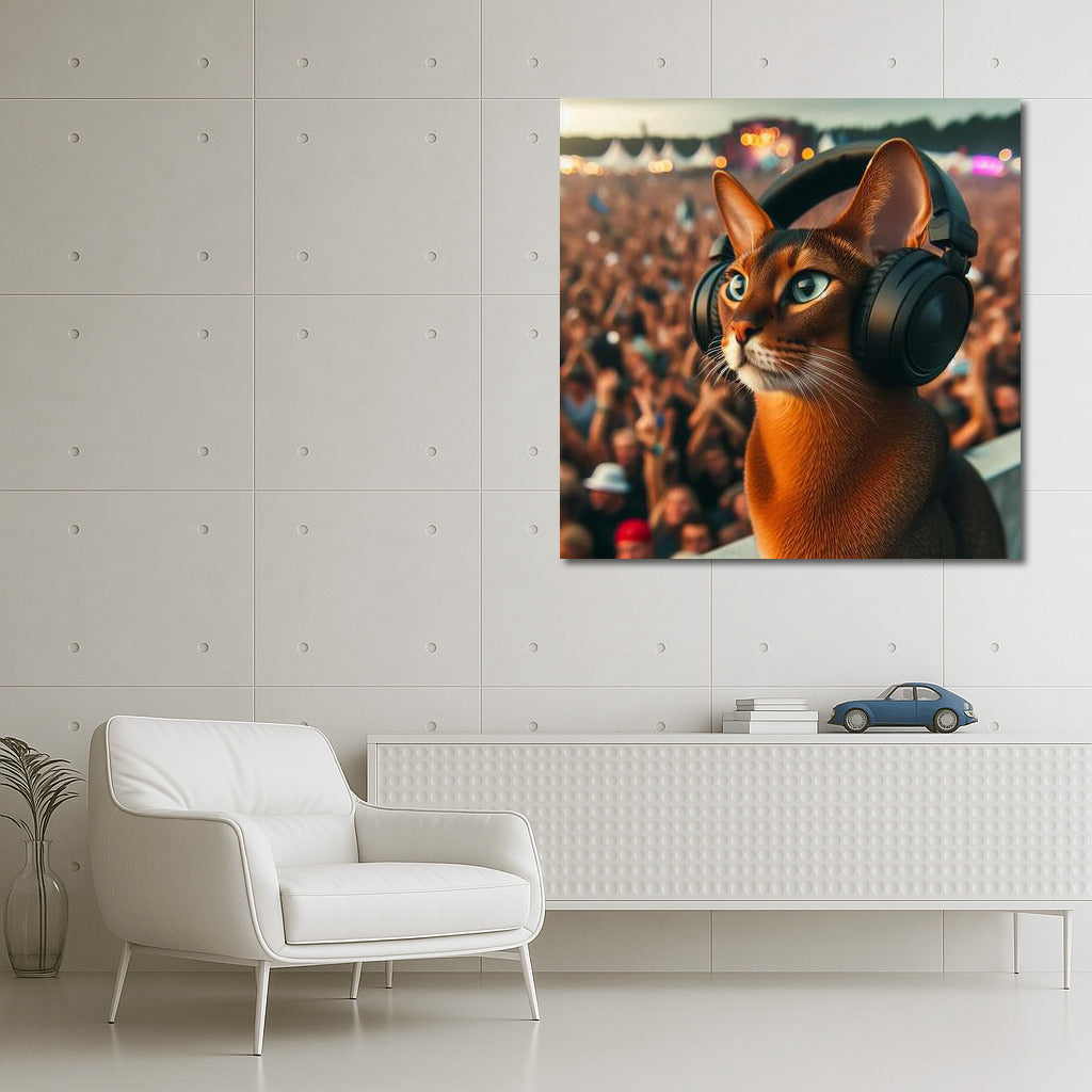 Abyssinian at the Music Festival: Cat in Stylish Headphones