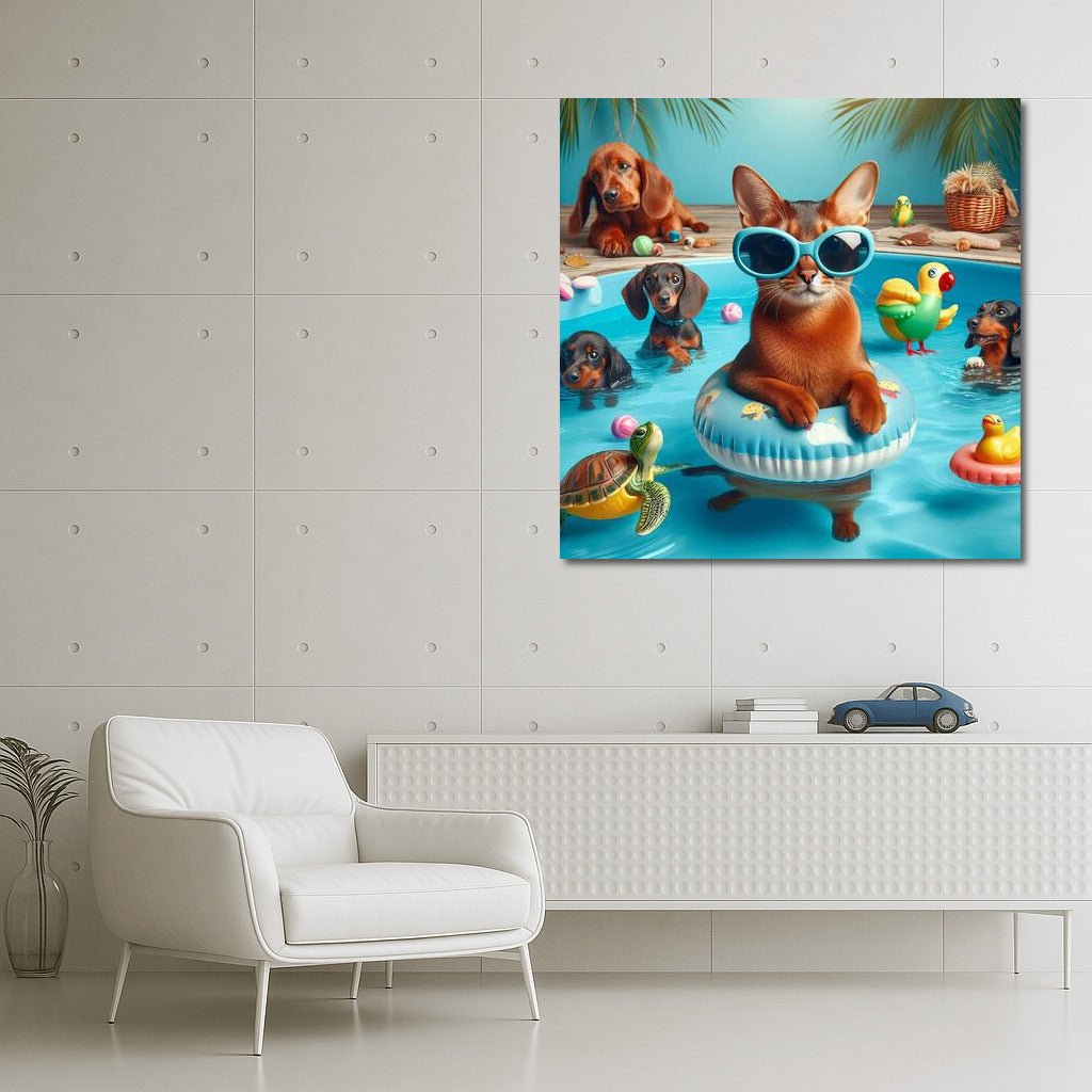 Abyssinian at Pool Party: Vivid Emotions