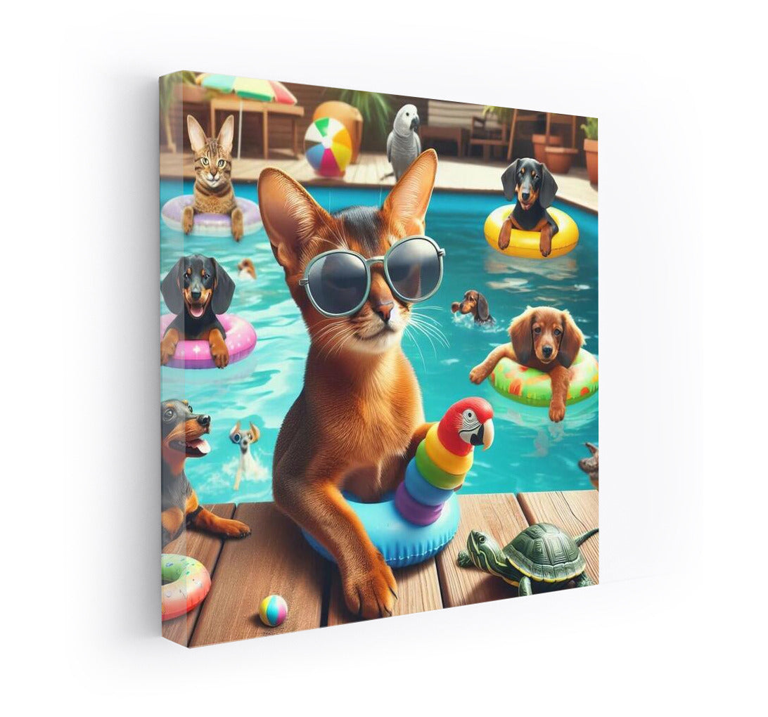 Abyssinian Cat at Pool Party: Fun Vacation with Friends