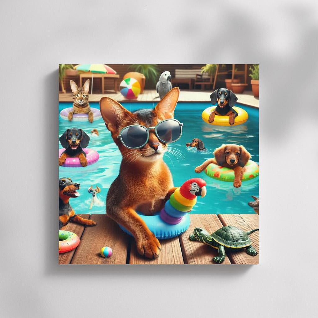 Abyssinian Cat at Pool Party: Fun Vacation with Friends