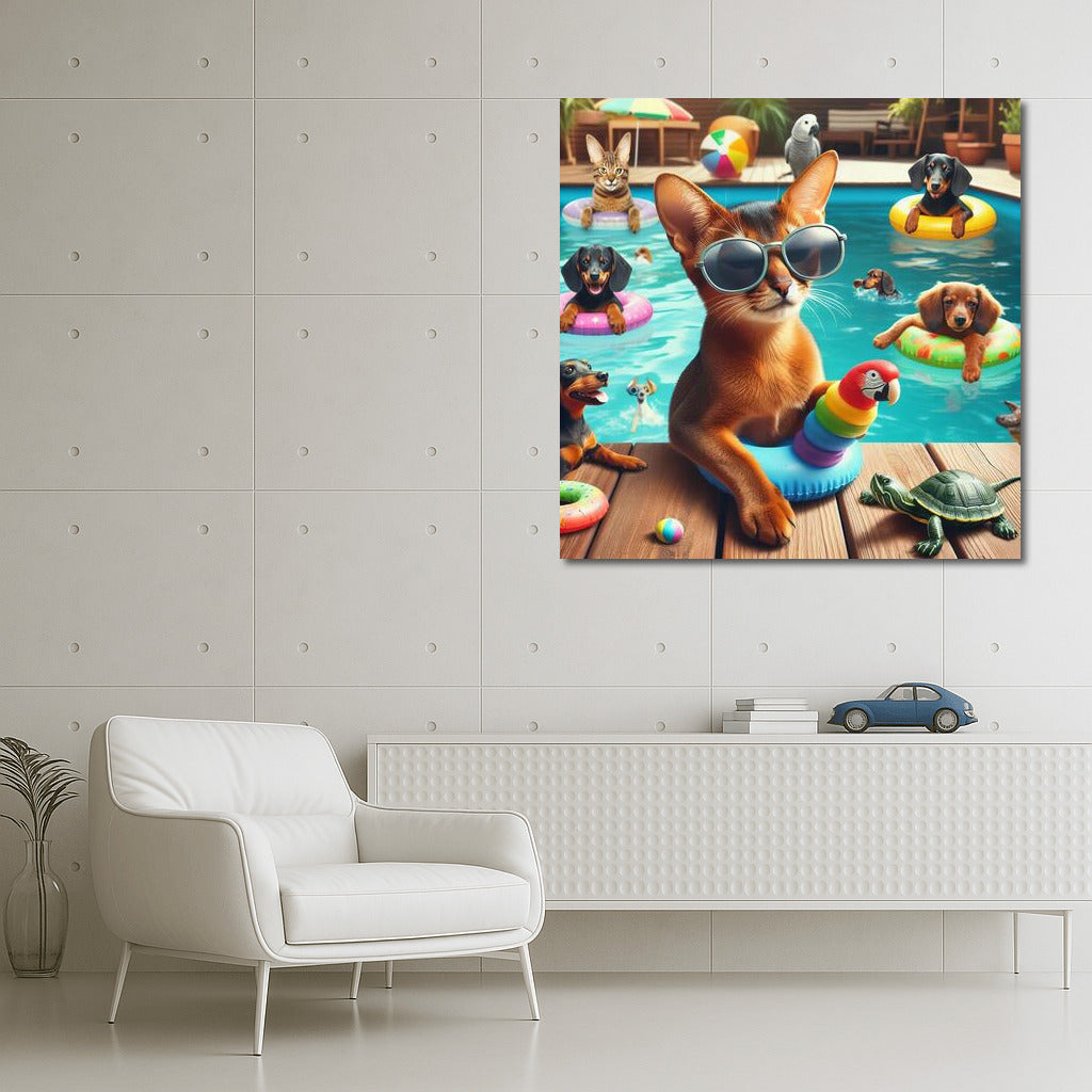 Abyssinian Cat at Pool Party: Fun Vacation with Friends
