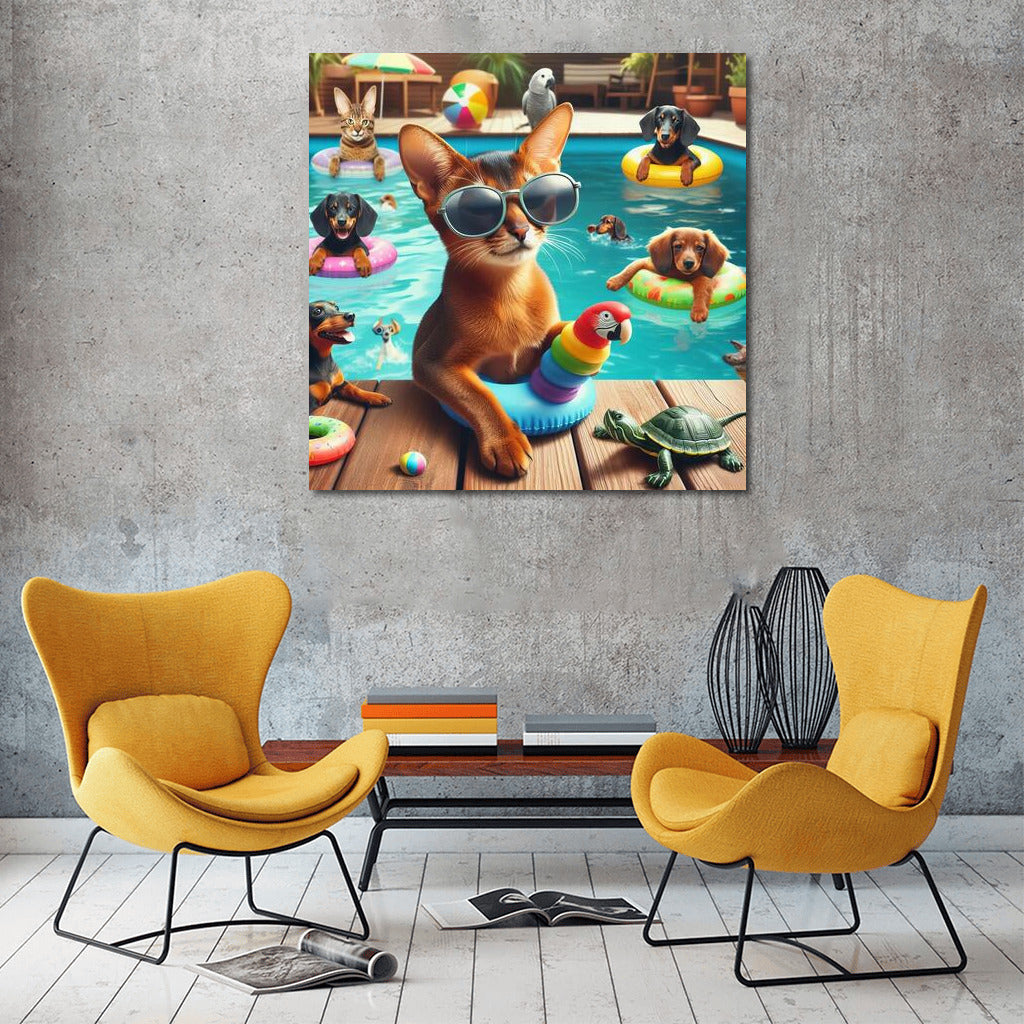 Abyssinian Cat at Pool Party: Fun Vacation with Friends