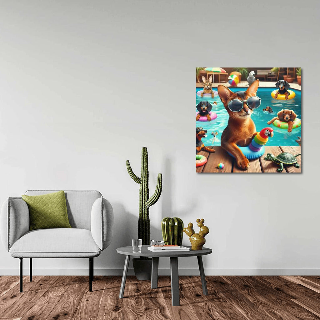 Abyssinian Cat at Pool Party: Fun Vacation with Friends
