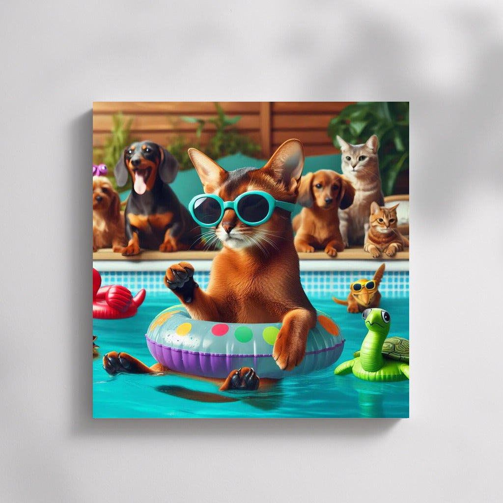 Abyssinian with Glasses: Fluffy Pool Party