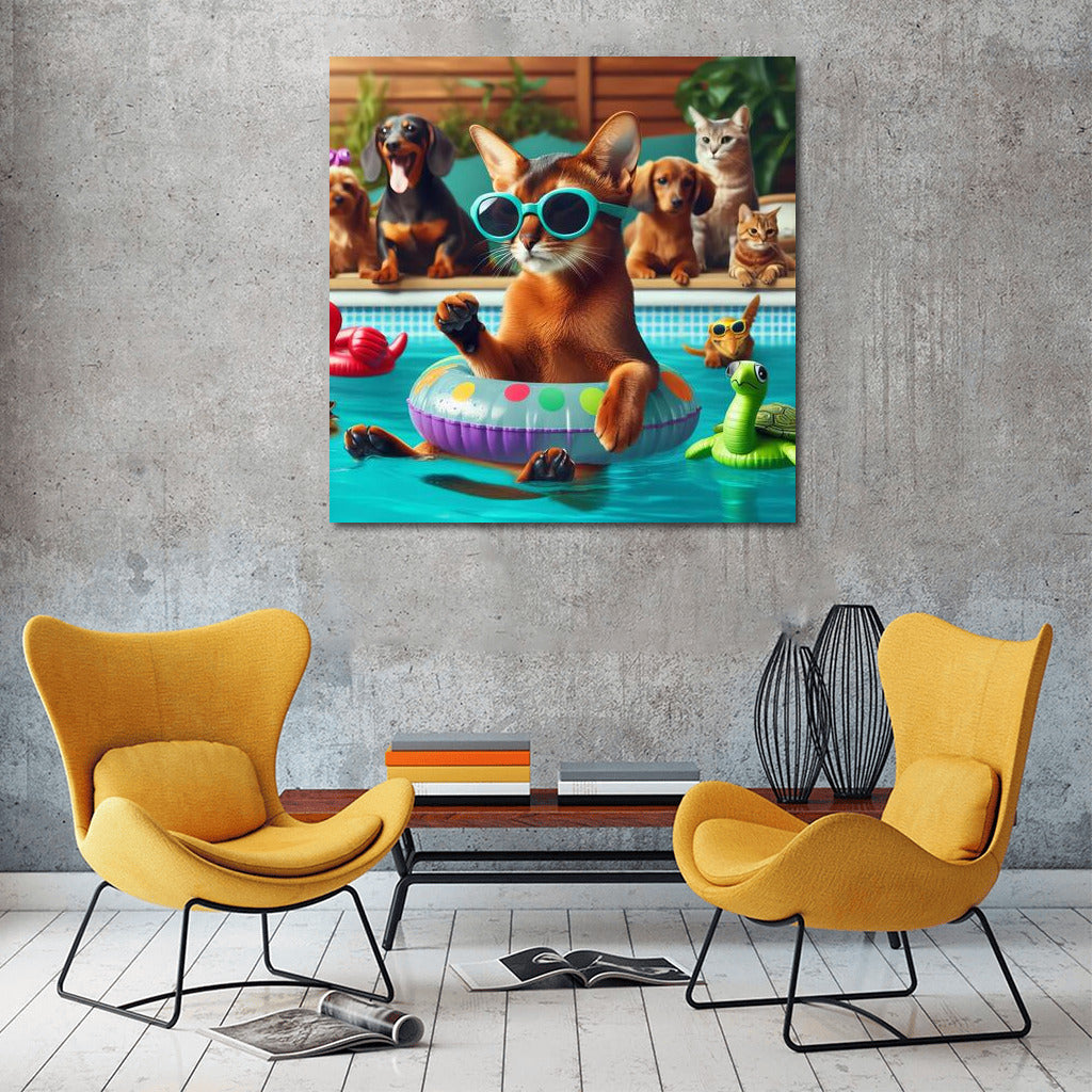 Abyssinian with Glasses: Fluffy Pool Party